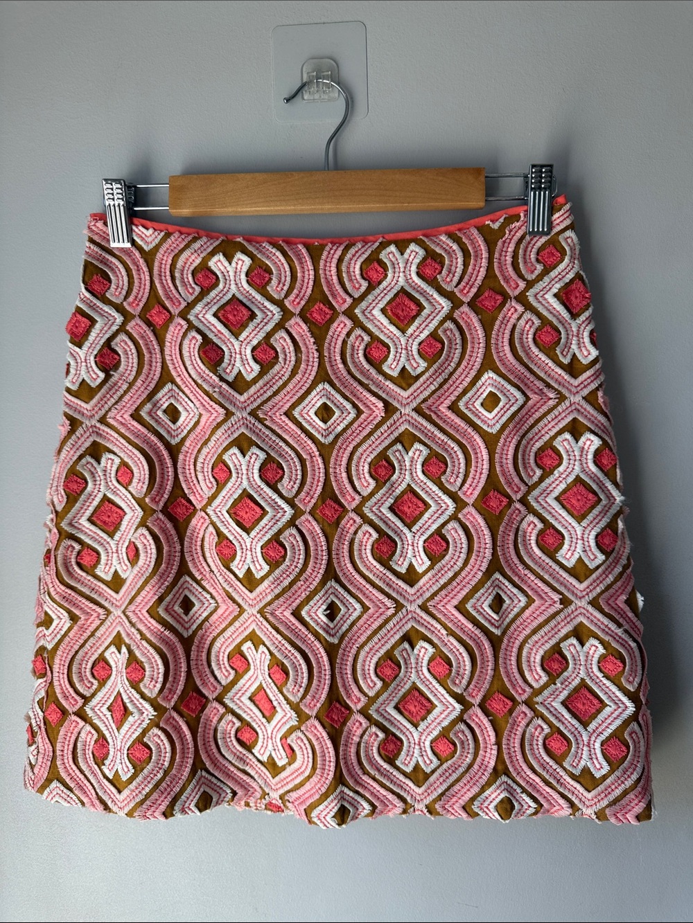 Anthropologie Coral Embroidered Skirt